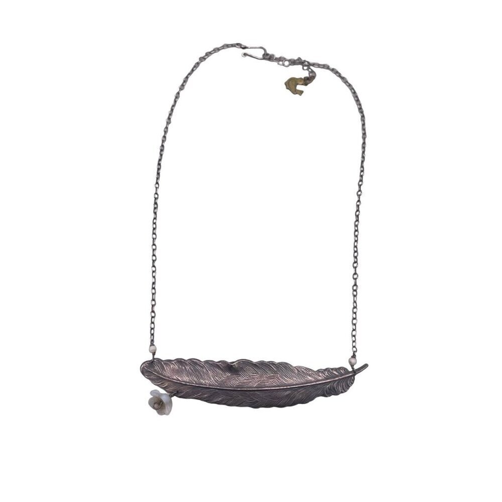 Textured Sideways Feather Chain Necklace Bird Spiritual Divine Freedom Wisdom